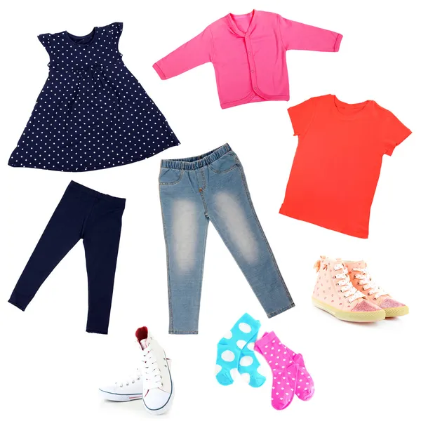 Collage de ropa infantil aislada en blanco — Foto de Stock