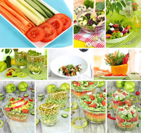 Collage de diferentes ensaladas — Foto de Stock