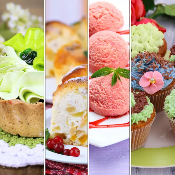 Collage van verschillende desserts — Stockfoto