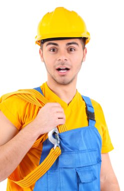 genç bir işçi beyaz izole