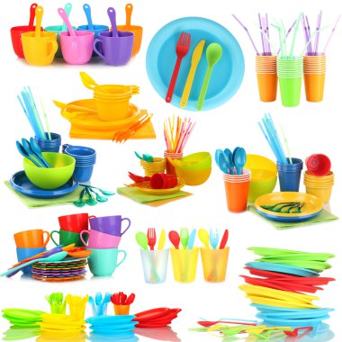 parlak plastik sofra üzerinde beyaz izole