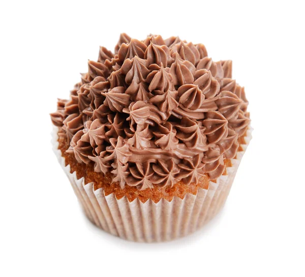 Sabroso cupcake con crema de mantequilla, aislado en blanco — Foto de Stock