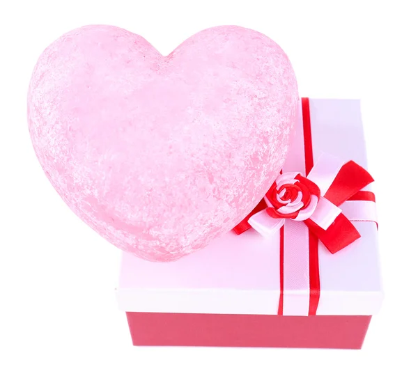 Gift box and decorative heart, isolated on white — Stock Photo, Image