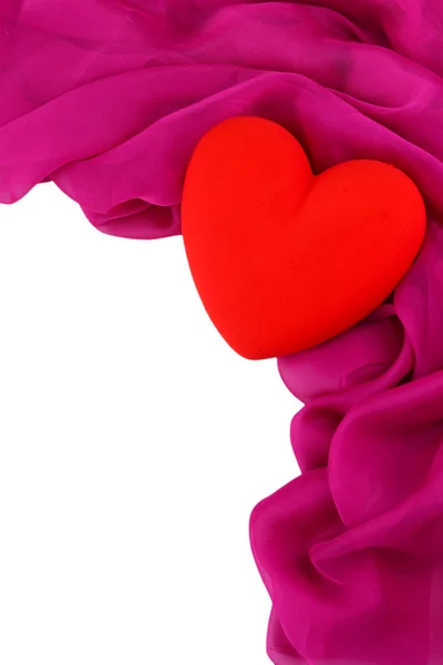Coração vermelho decorativo, em tecido colorido, isolado em branco — Fotografia de Stock