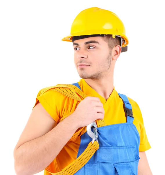 Trabajador joven aislado en blanco — Foto de Stock