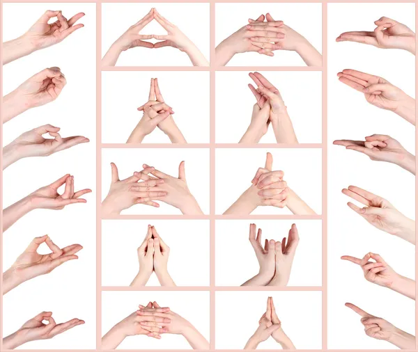 Collage de gestos de mano en yoga —  Fotos de Stock