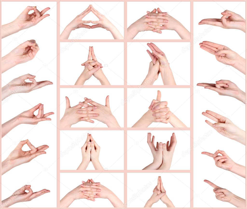 Collage of hand gestures in yoga