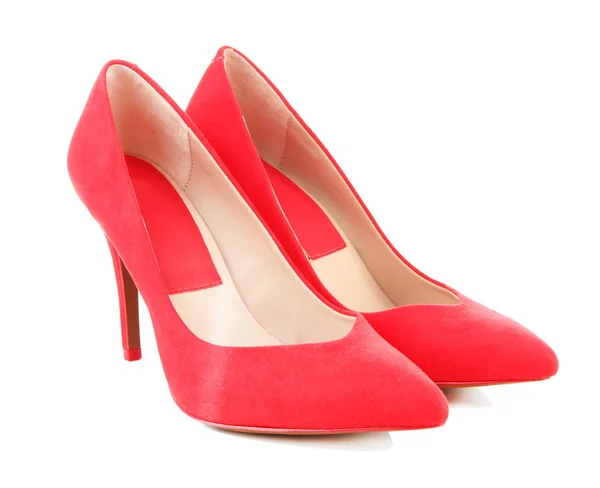 Hermosos zapatos femeninos rojos, aislados en blanco —  Fotos de Stock