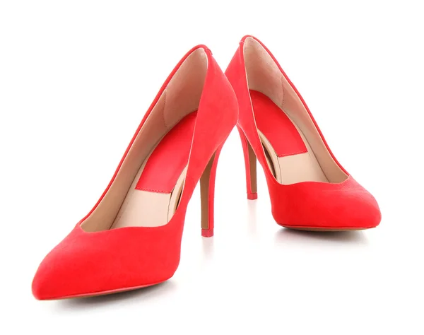 Belle scarpe rosse femminili, isolate su bianco — Foto Stock