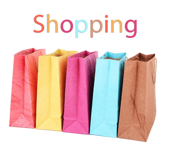 Beyaz izole renkli alışveriş torbaları — Stok fotoğraf