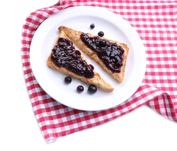 Delicious toast with jam on plate close-up Stock Photo