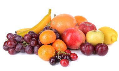 Beyaza izole edilmiş egzotik meyve çeşitleri