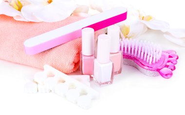 Pedikür seti üzerinde beyaz izole