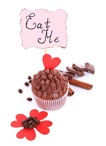 Smakelijke cupcake met boter room, geïsoleerd op wit — Stockfoto