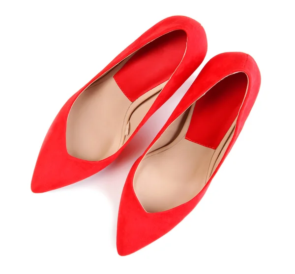 Hermosos zapatos femeninos rojos, aislados en blanco — Foto de Stock