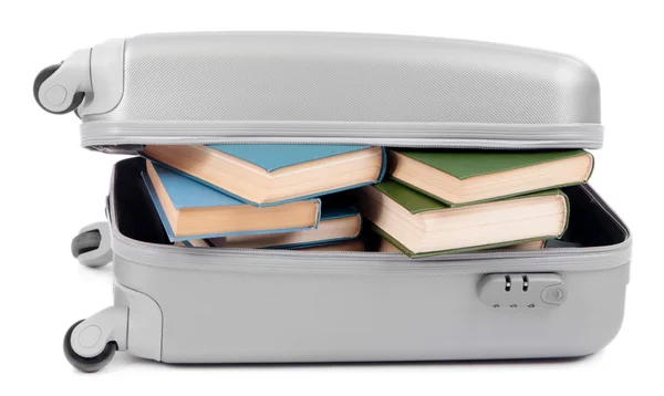 Suitcase with books isolated on white — Stock Photo, Image