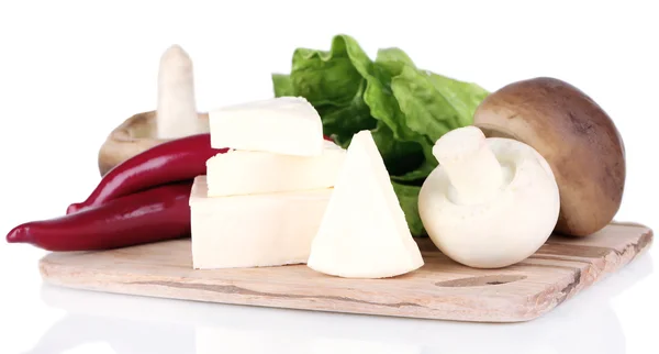 Cream cheese with vegetables and greens isolated on white — Stock Photo, Image