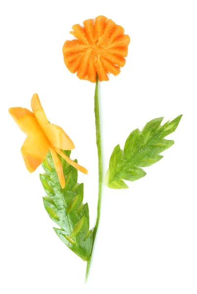 野菜の花パターンを彫刻との分離白の葉 — ストック写真