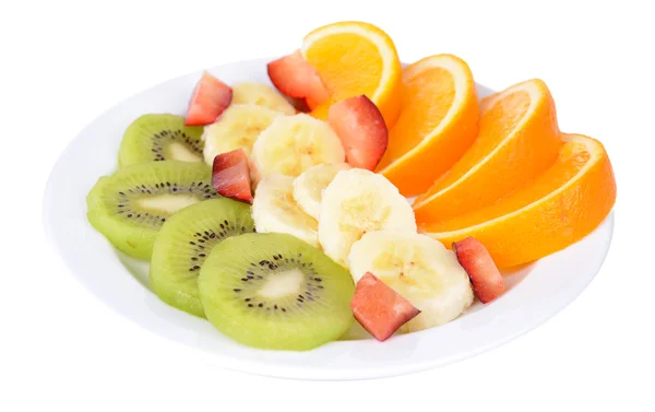 Sweet fresh fruits on plate isolated on white — Stock Photo, Image