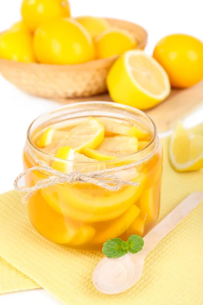 Tasty lemon jam on table close-up — Stock Photo, Image