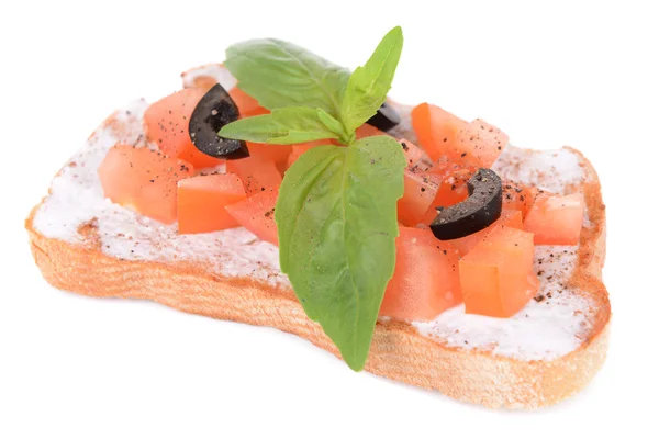 Deliciosa bruschetta con tomates aislados en blanco —  Fotos de Stock