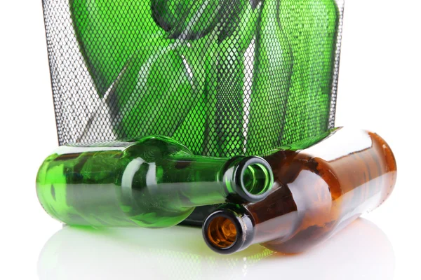 Glass bottles in recycling bin close up — Stock Photo, Image