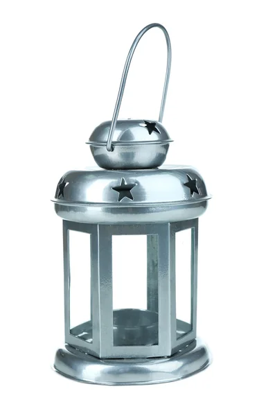 Декоративный металлический фонарь, изолированный на белом — стоковое фото