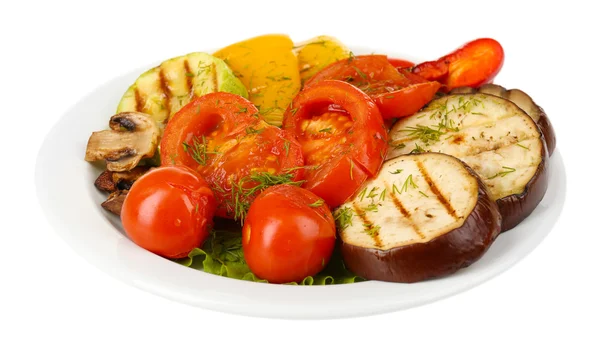 Delicious grilled vegetables on plate isolated on white — Stock Photo, Image