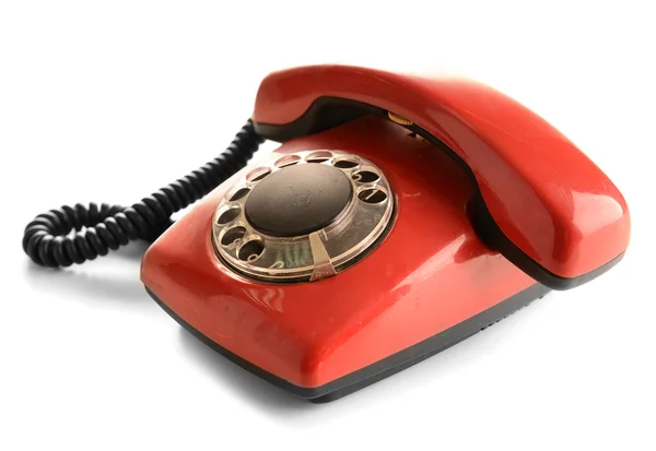 Röd retro telefon, isolerad på vit — Stockfoto