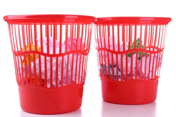 Two red garbage bins, isolated on white — Stock Photo, Image