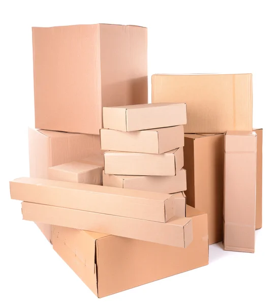 Diferentes cajas de cartón aisladas en blanco — Foto de Stock