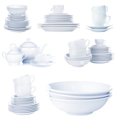 temiz dishware üzerinde beyaz izole