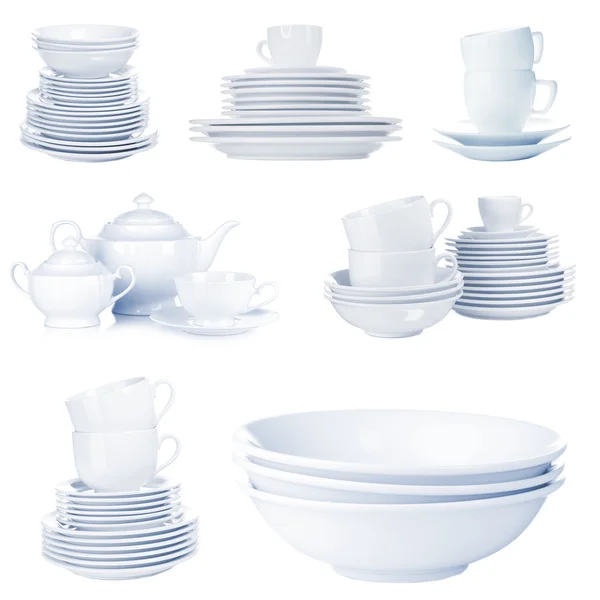 Temiz dishware üzerinde beyaz izole — Stok fotoğraf