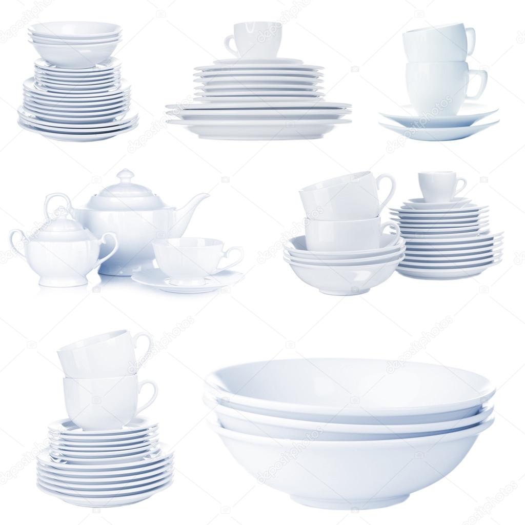 Clean dishware isolated on white