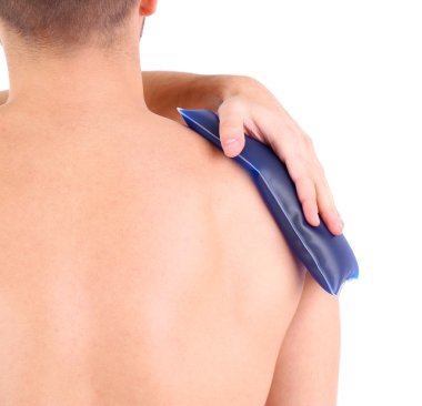 sırt ağrısı, üzerinde beyaz izole genç adamla