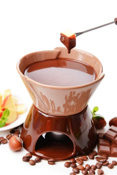 巧克力火锅用白色衬底上分离出的水果 — 图库照片