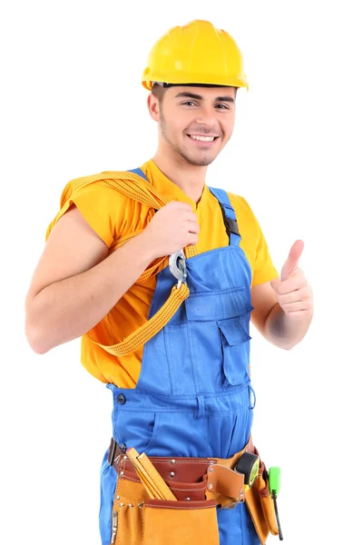 Trabajador joven aislado en blanco — Foto de Stock