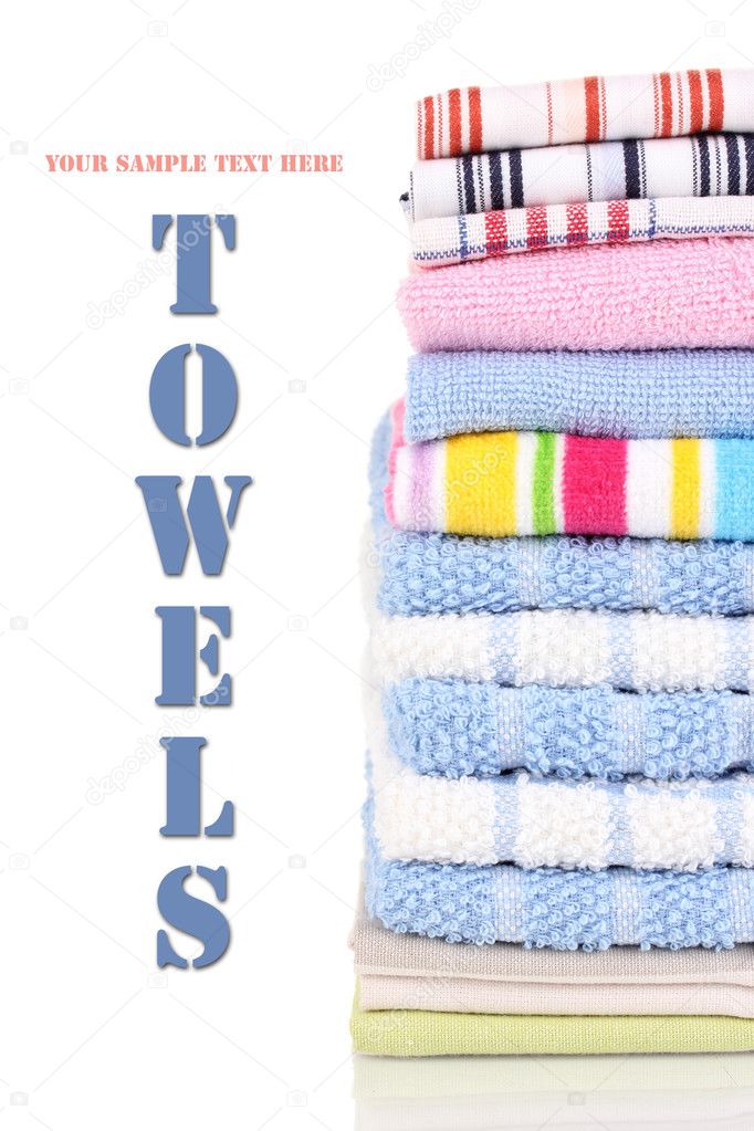 Colorful kitchen towels on white background close-up