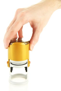 damga üzerinde beyaz izole tutmak el