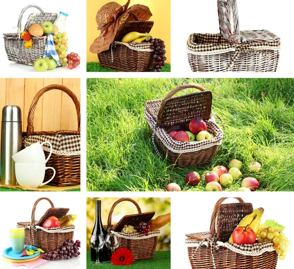 Collage of picnic baskets close-up — Stock Photo, Image