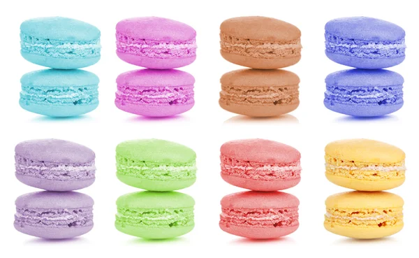 Collage of different gentle macaroons isolated on white — Stock Photo, Image