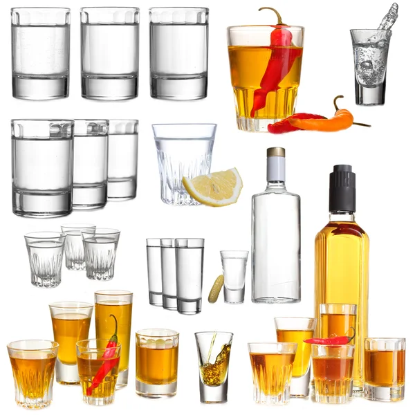 Collage van alcohol drinkt. wodka geïsoleerd op wit — Stockfoto