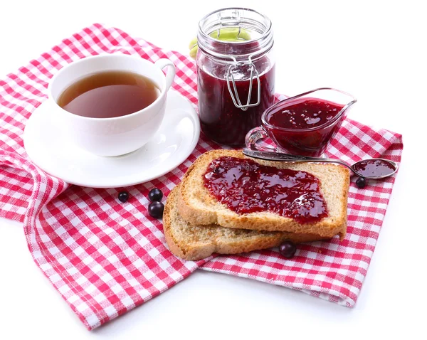 Delicious toast with jam isolated on white — Stock Photo, Image