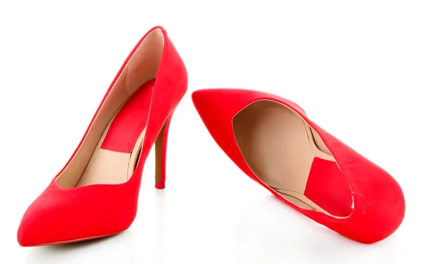 Belles chaussures féminines rouges, isolées sur blanc — Photo