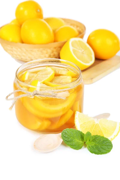 Tasty lemon jam isolated on white — Stock Photo, Image