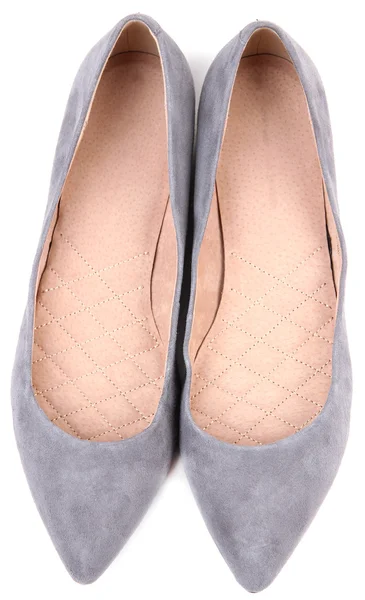 Magnifiques chaussures féminines grises, isolées sur blanc — Photo