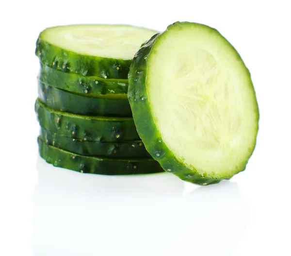 Sliced fresh cucumber, isolated on white — Stock Photo, Image