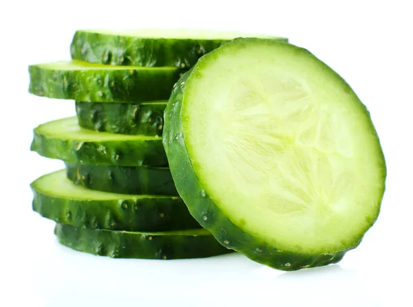 Sliced fresh cucumber, isolated on white — Stock Photo, Image