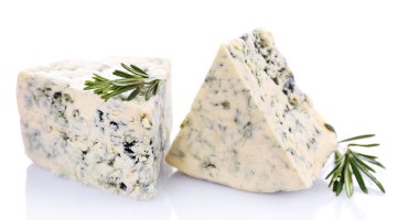 Tasty blue cheese with rosemary, isolated on white clipart