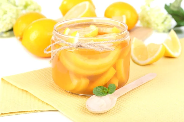 Tasty lemon jam on table close-up — Stock Photo, Image